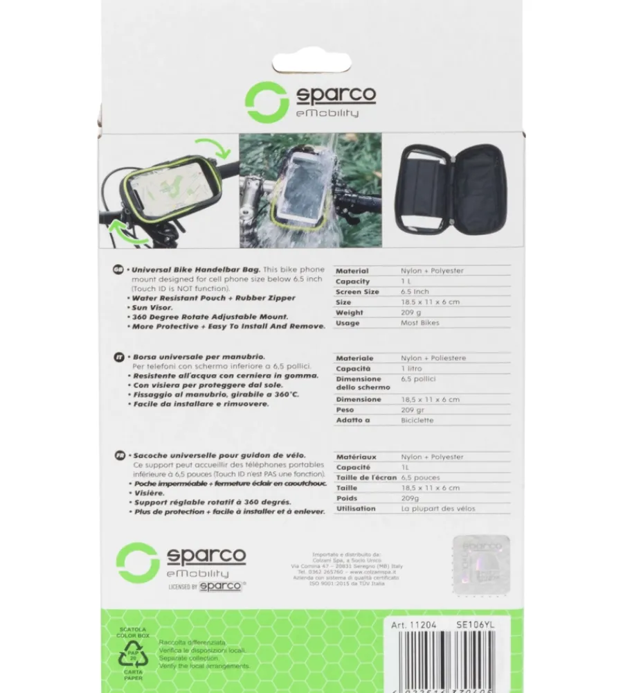 Custodia porta cellulare per bici in microfibra, 19x11x5,5 cm>Sparco Outlet