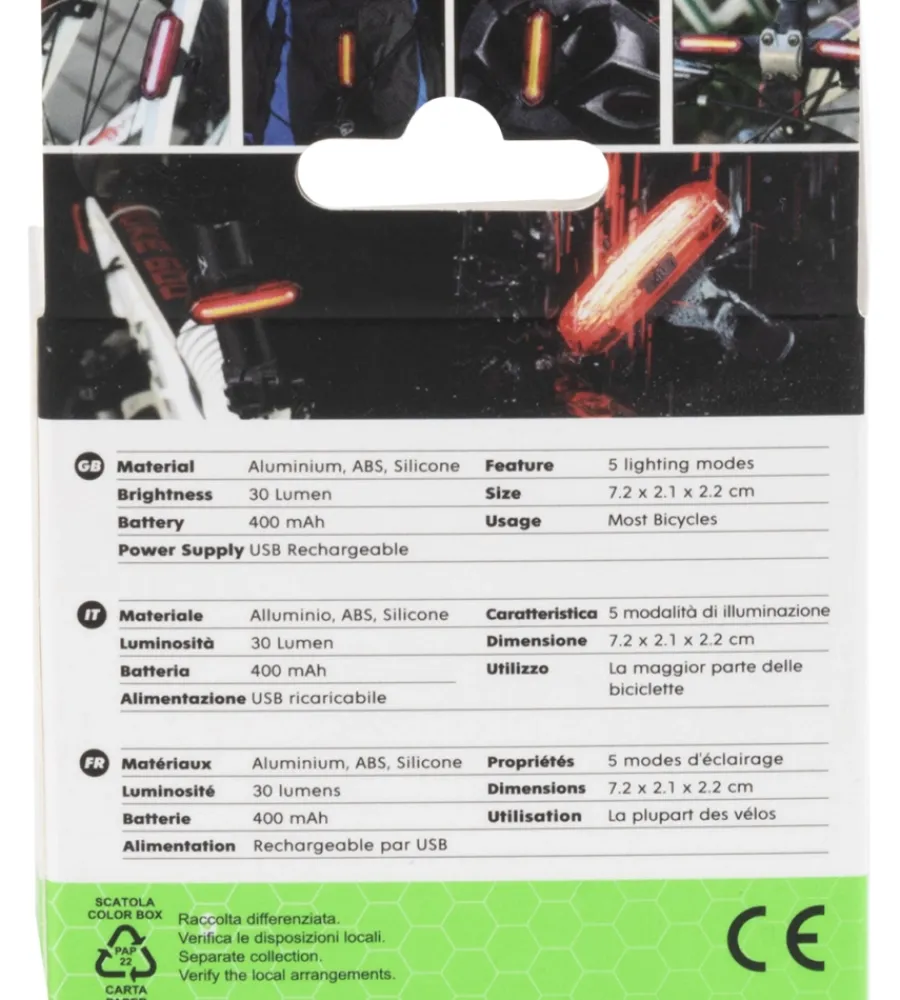 Fanalino posteriore per bicicletta , 7,2x2,1x2,2 cm>Sparco New