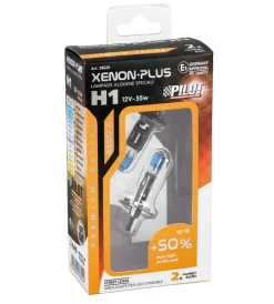 Lampada alogena 12v xenon plus +50% luce - h1 - 55w - p14,5s - 2 pz  - scatola  58620>