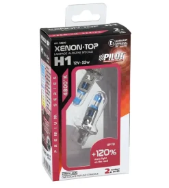 Lampada alogena 12v xenon top +120% luce - h1 - 55w - p14,5s - 2 pz  - scatola  58600> Online