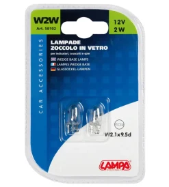 da con zoccolo vetro 12v - w2w - 2w - w2,1x9,5d - 2 pz  - d/blister  58102>Lampa Hot