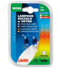 da con zoccolo vetro - (w5w) - 5w - w2,1x9,5d - 2 pz  - d/blister - blu  58360>Lampa Best