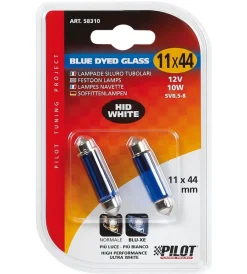Lampada siluro blue dyed glass 12v - 11x44 mm - 10w - sv8,5-8 - 2 pz - d/blister 58310> Hot