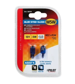 Lampada zoccolo blue dyed glass 12v - (w5w) - 5w - w2,1x9,5d - 2 pz - d/blister 58359> Sale