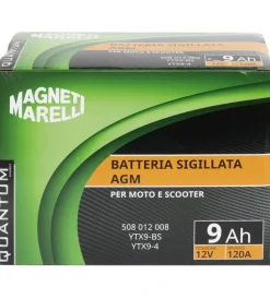 Magneti marelli batteria moto e scooter 9ah 12v 120a tecnologia agm sigillata polo positivo sinistro><noscript><img width=