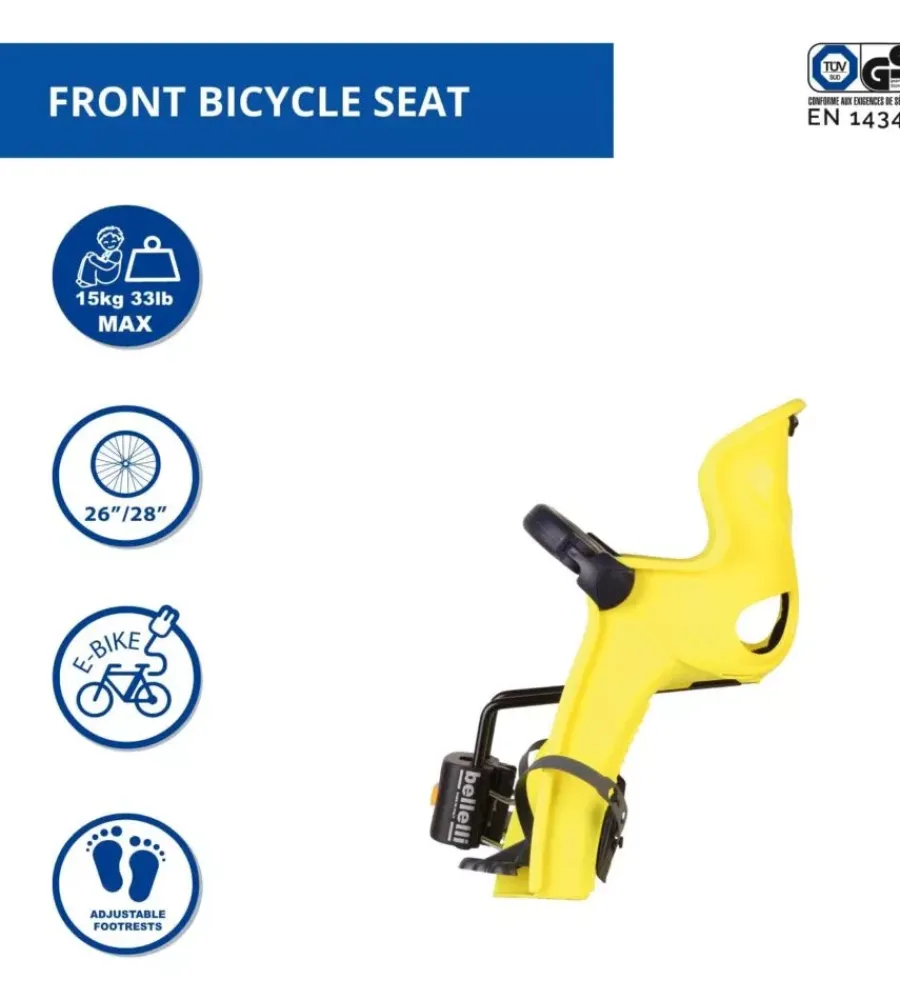 Seggiolino anteriore per bicletta bellelli "freccia" hi viz, portata massima 15 kg> New