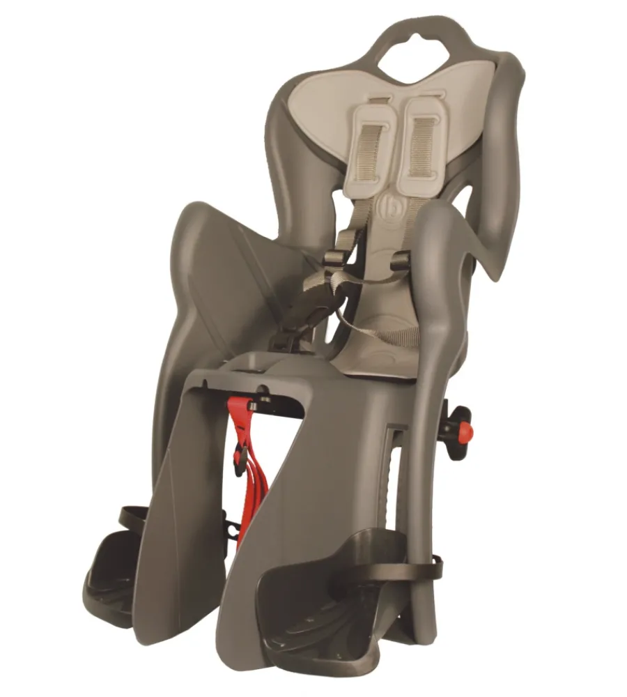 Seggiolino per bici posteriore bellelli "b-one luxe" attacco al portapacchi con cuscino grigio scuro, portata massima 22 kg> New