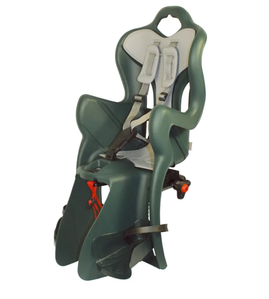 Seggiolino per bici posteriore bellelli "b-one luxe" attacco al portapacchi con cuscino verde, portata massima 22 kg> Hot