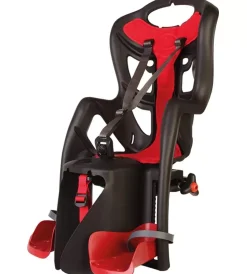 Seggiolino posteriore nero e rosso per bicicletta per bambini, max. 22 kg, da 3 a 8 anni - si fissa al portapacchi> Online