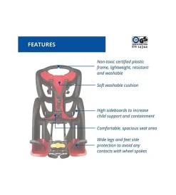 Seggiolino posteriore nero e rosso per bicicletta per bambini, max. 22 kg, da 3 a 8 anni - si fissa al telaio><noscript><img width=