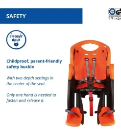 Seggiolino posteriore per bicletta bellelli "tiger clamp" grey/orange, portata massima 22 kg> Hot