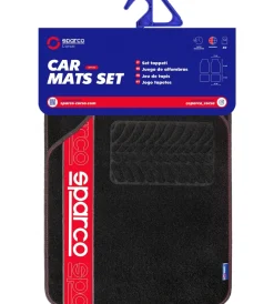 Set 4 tappetini per auto nero/rosso in moquette>Sparco Hot